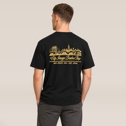 City Image Skyline Heavyweight Tee (Black) on model