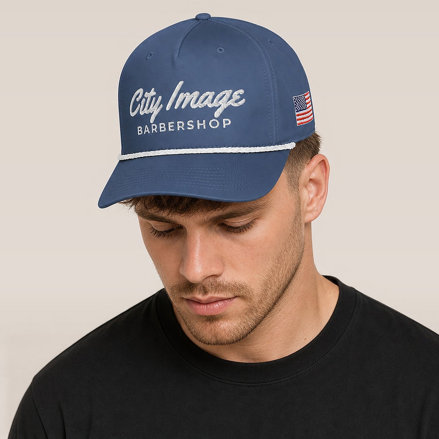 City Image Rope Cap (Blue) — on model