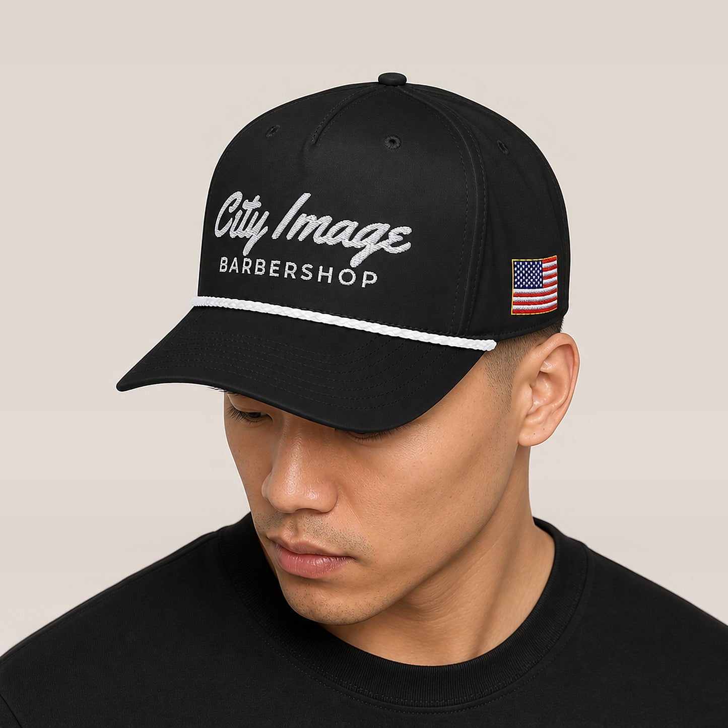 City Image Rope Cap (Black) — on model