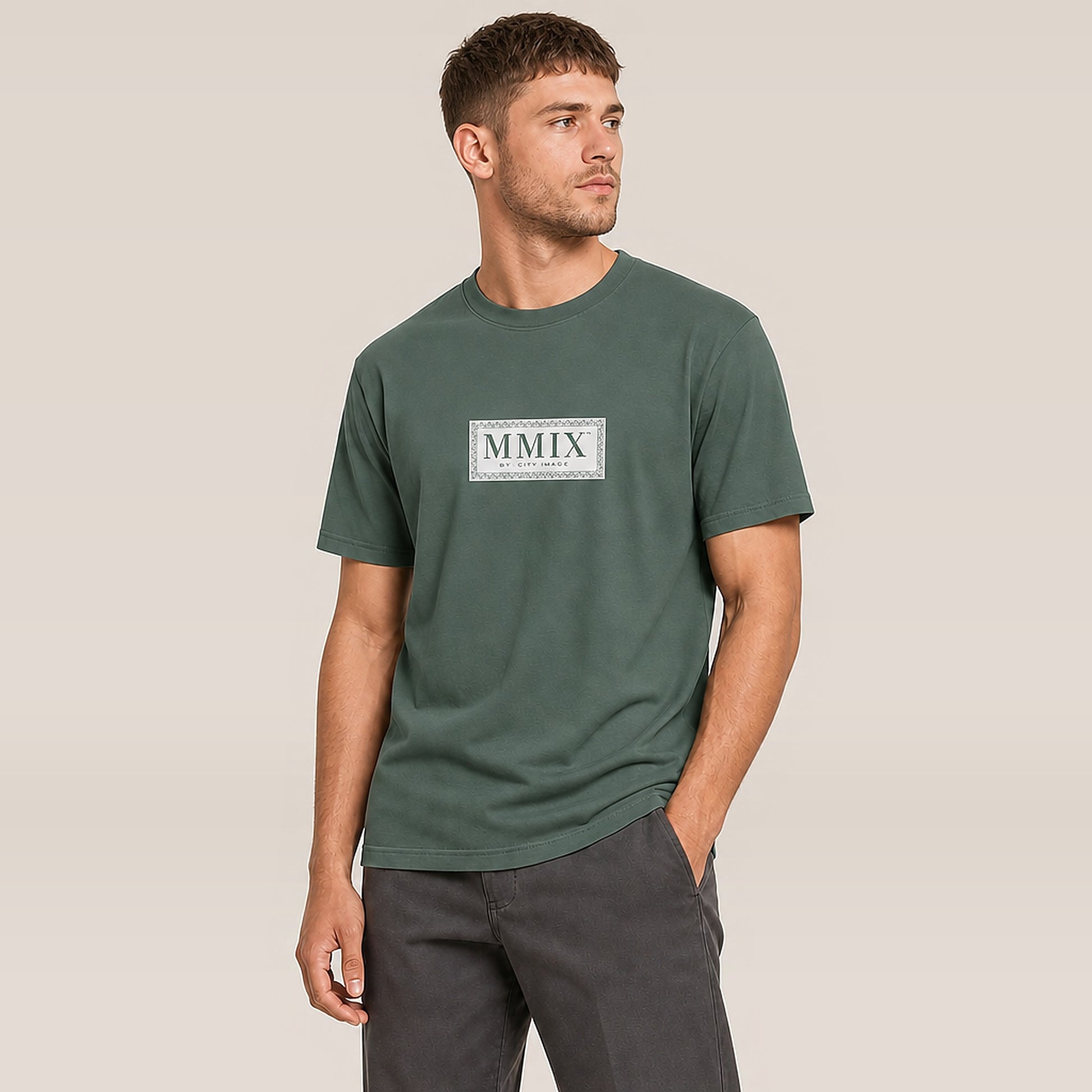 MMIX Box Logo Heavyweight Tee (Blue Spruce) — on model