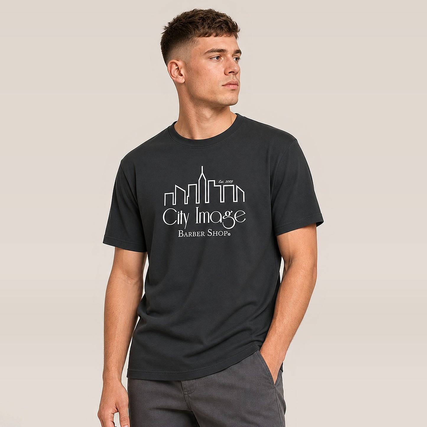 City Image Logo T-Shirt (Dark Grey) - City Image Barber Shop merch, view 2