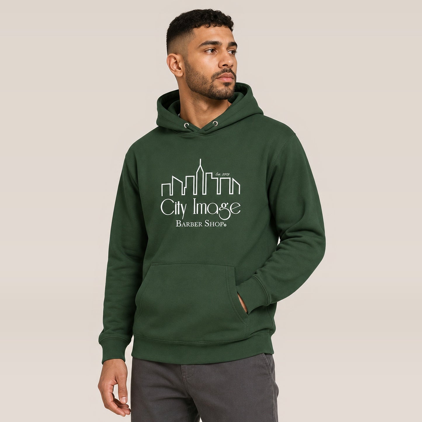 City Image Logo Hoodie (Forest Green) — on model
