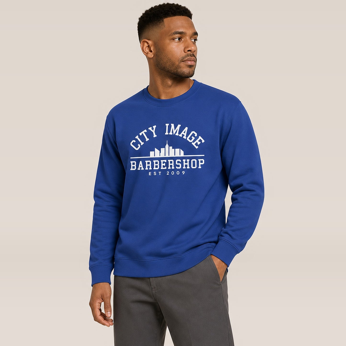 City Image College Crewneck Sweatshirt (Team Royal) — on model