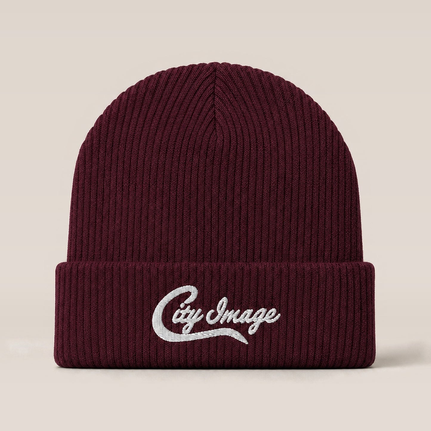 City Image Ribbed Beanie (Burgundy) — front