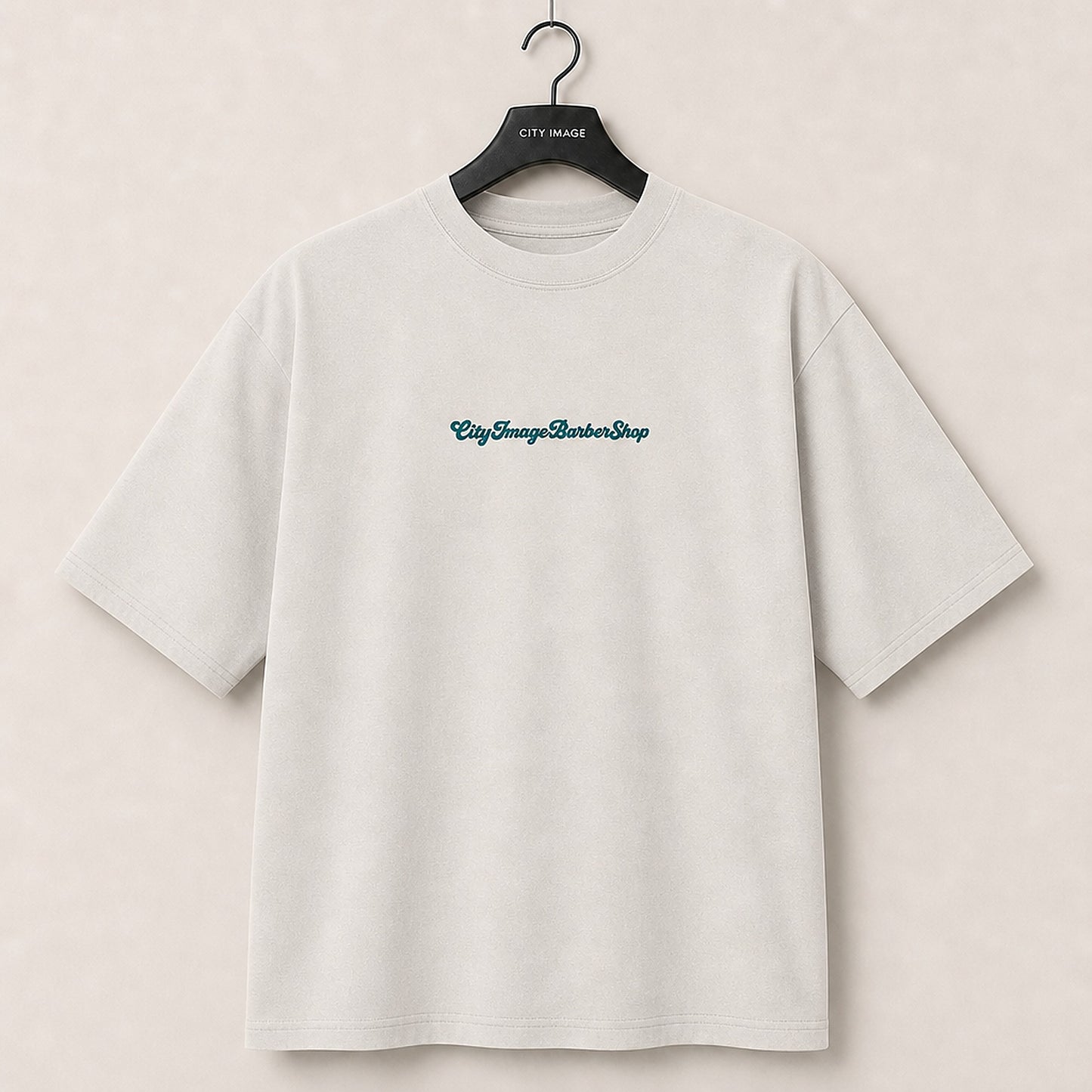 City Image Logo Script Oversized Tee (Faded Bone) - City Image Barber Shop merch, view 1