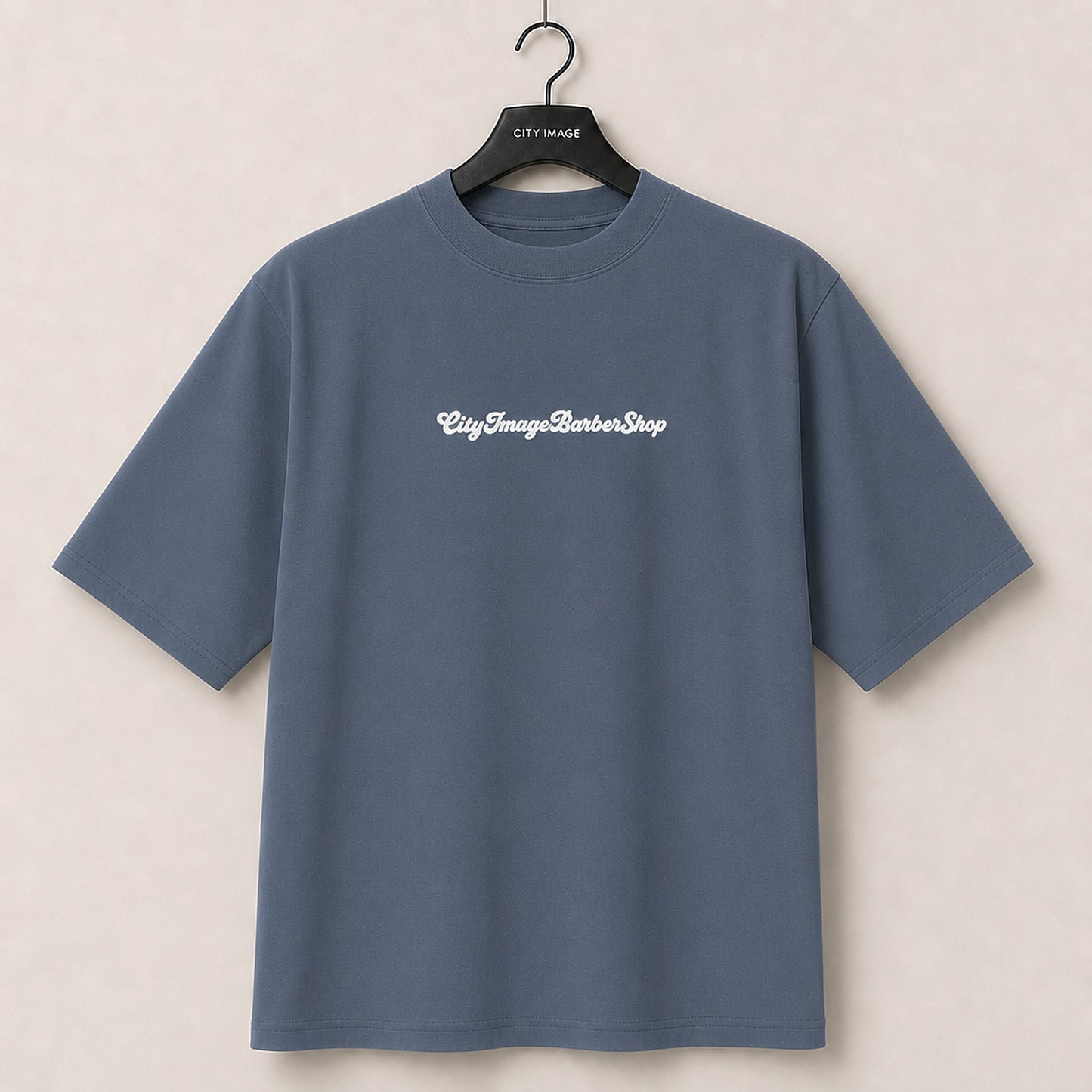 City Image Logo Script Oversized Tee (Faded Indigo) - City Image Barber Shop merch, view 1