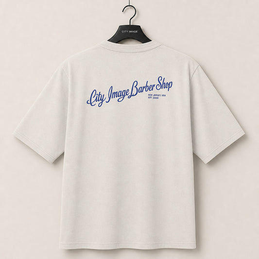 City Image Script Oversized Tee (Faded Bone) - City Image Barber Shop merch, view 1