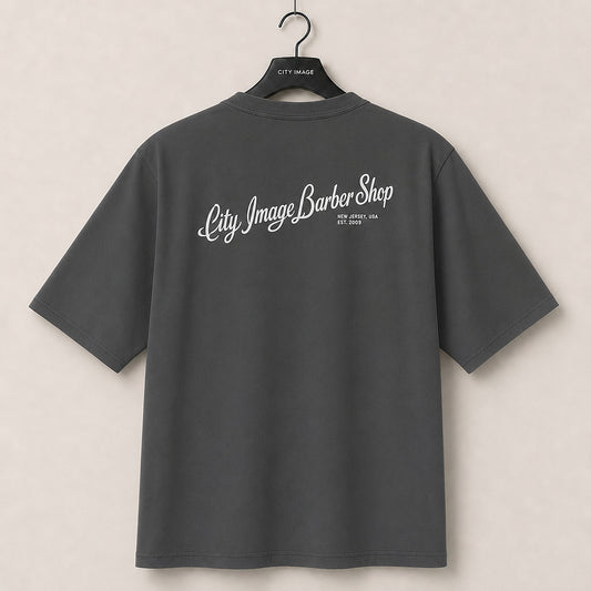 City Image Script Oversized Tee (Faded Black) - City Image Barber Shop merch, view 1