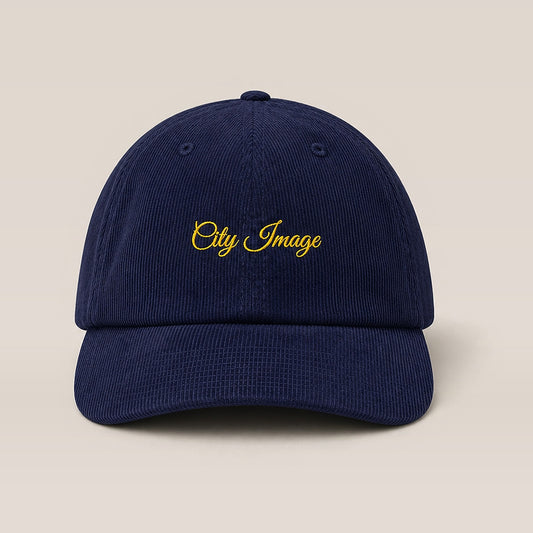 City Image Script Corduroy Hat (Navy) - City Image Barber Shop merch, view 1