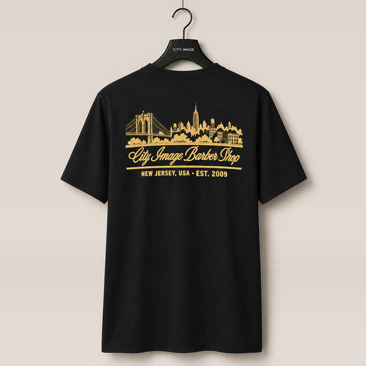 City Image Skyline Heavyweight Tee (Black) - City Image Barber Shop merch, view 1