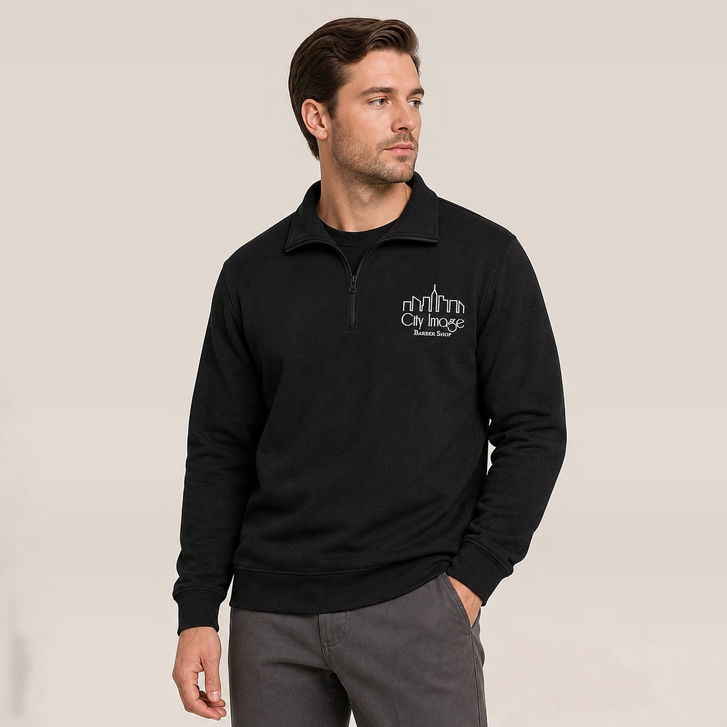 City Image 1/4 Zip (Black) on model