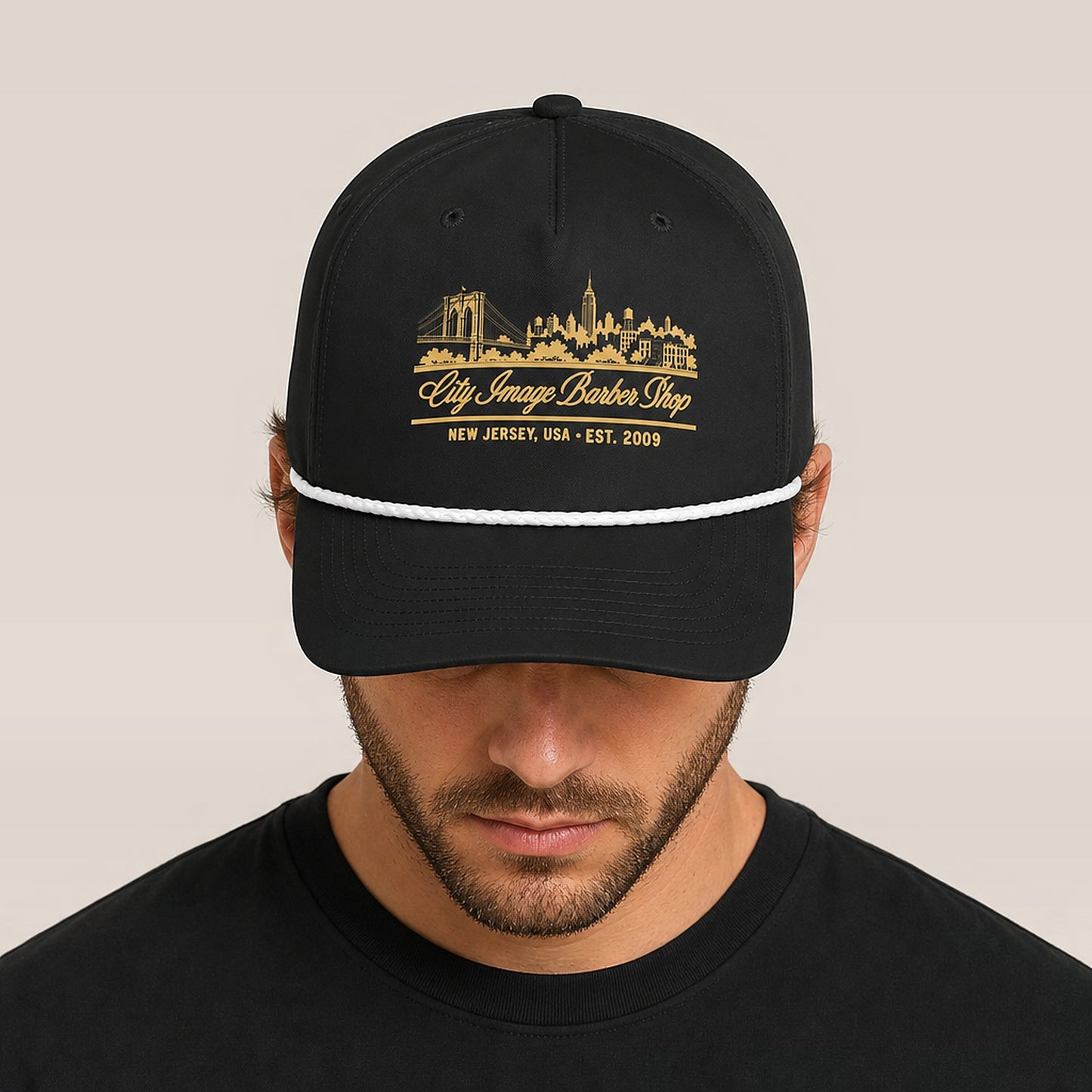 City Image Skyline Rope Cap (Black/White) on model