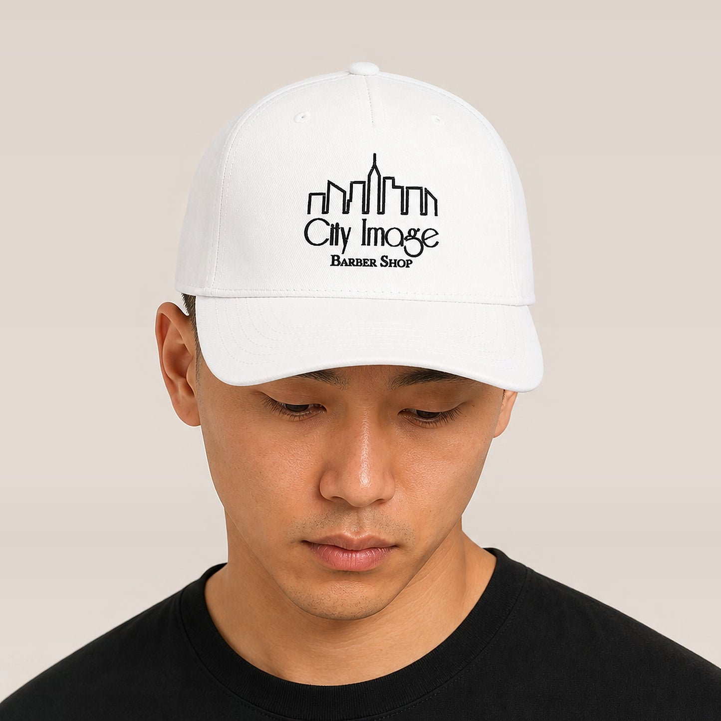City Image Logo 5 Panel Cap (White) on model