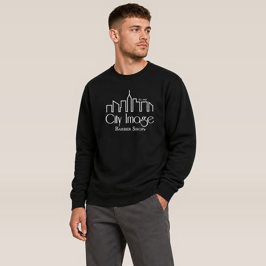 City Image Logo Crewneck Sweatshirt — on model