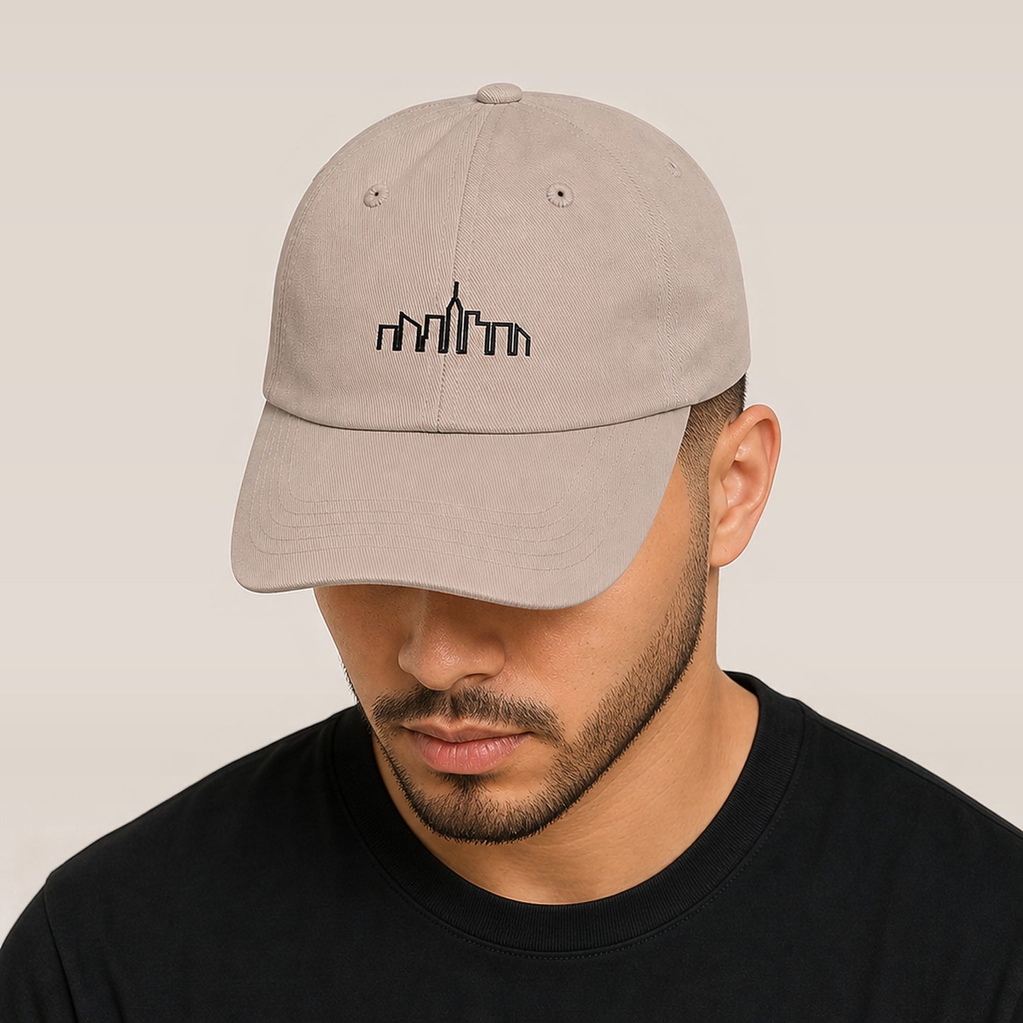 Skyline Dad Hat (Stone/White) — on model