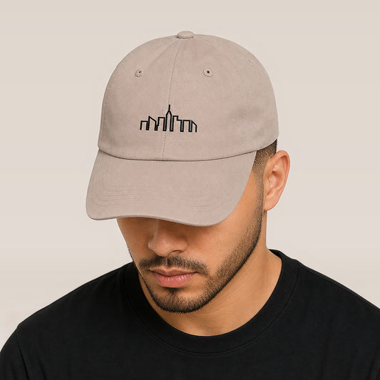 Skyline Dad Hat (Stone/White) — on model