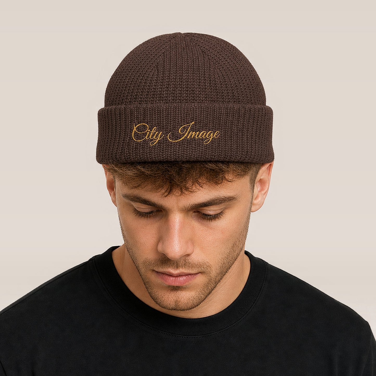 City Image Fisherman Beanie (Walnut) — on model