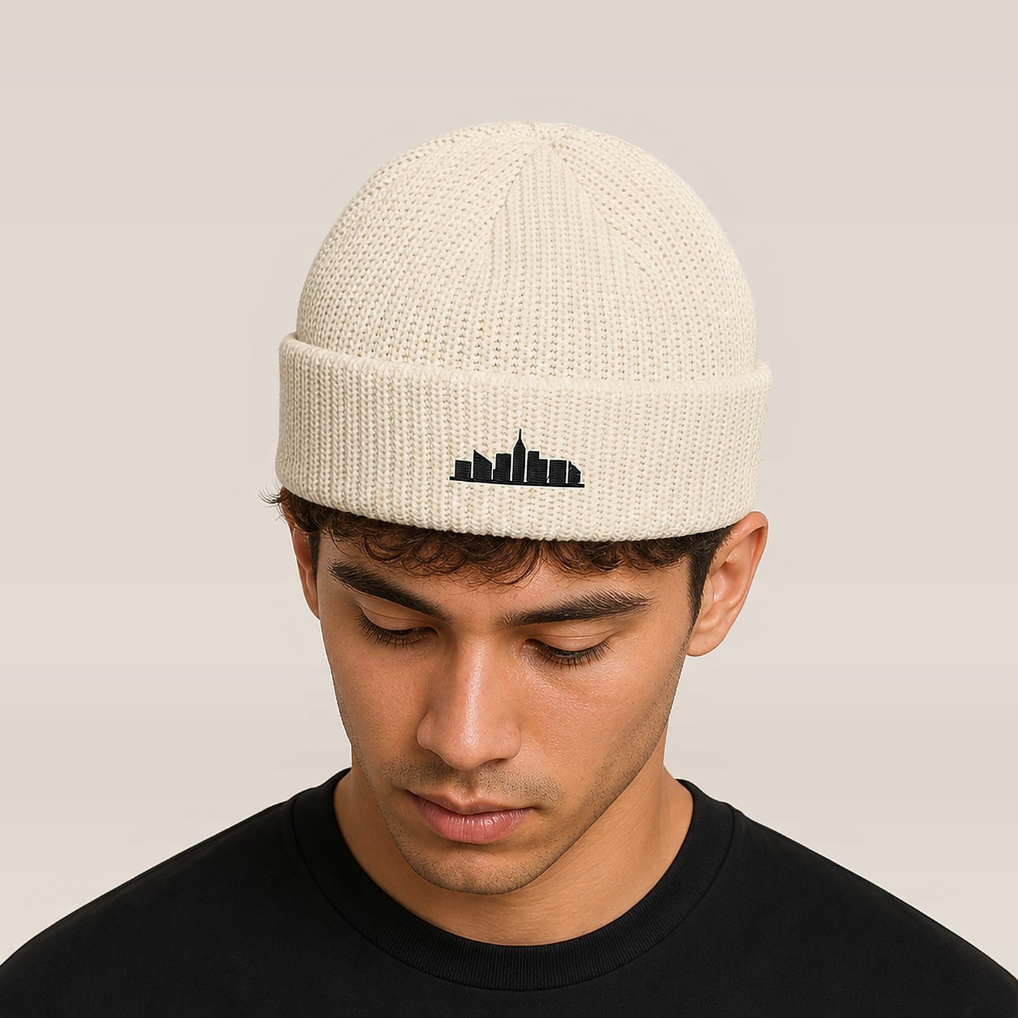 Skyline Fisherman Beanie (Off White) — on model