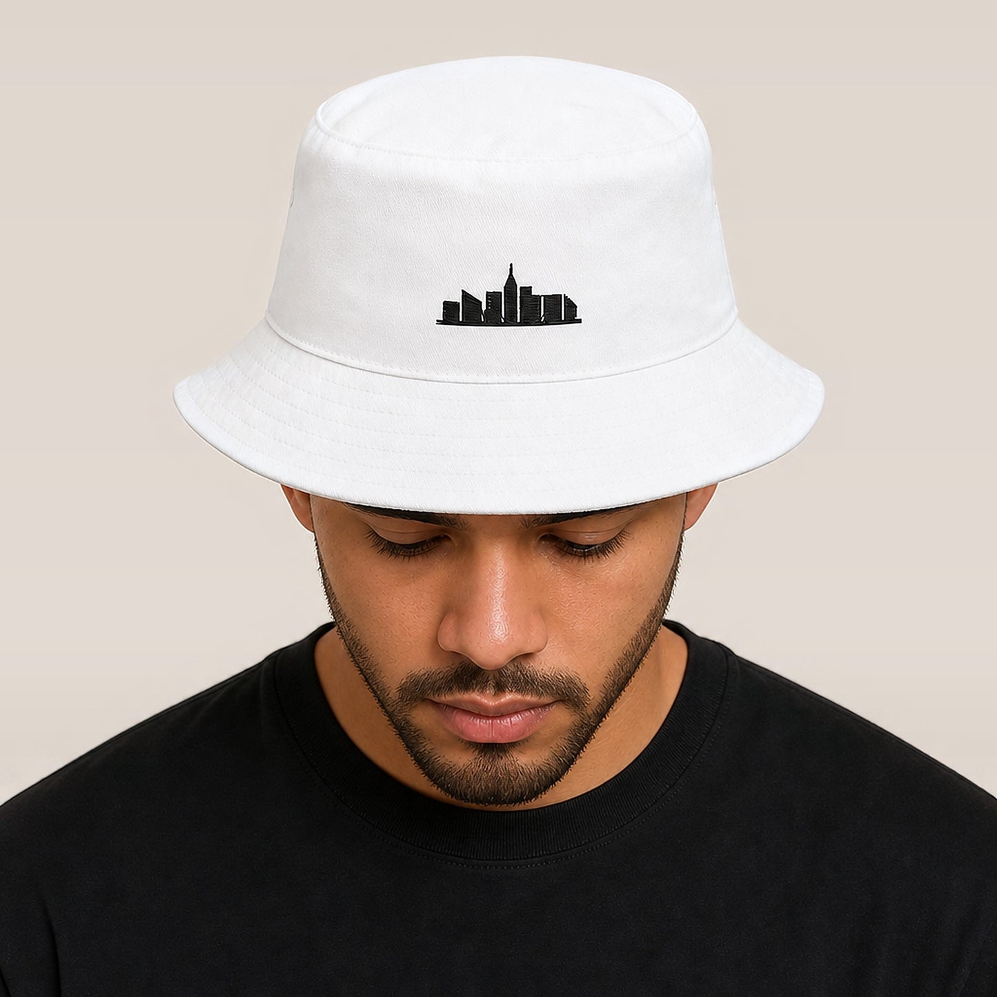 City Image Bucket Hat (White) — on model