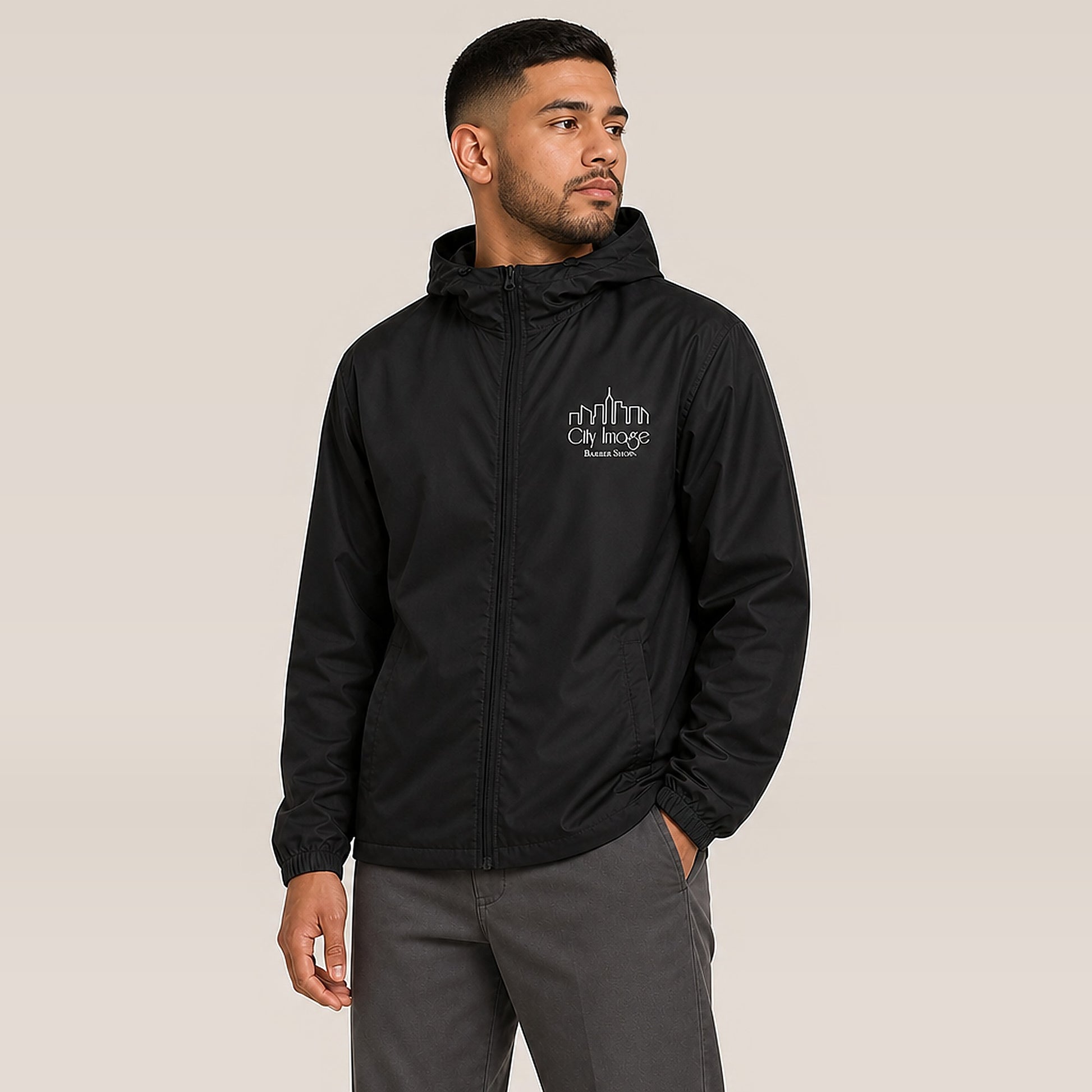 City Image Windbreaker Jacket — on model