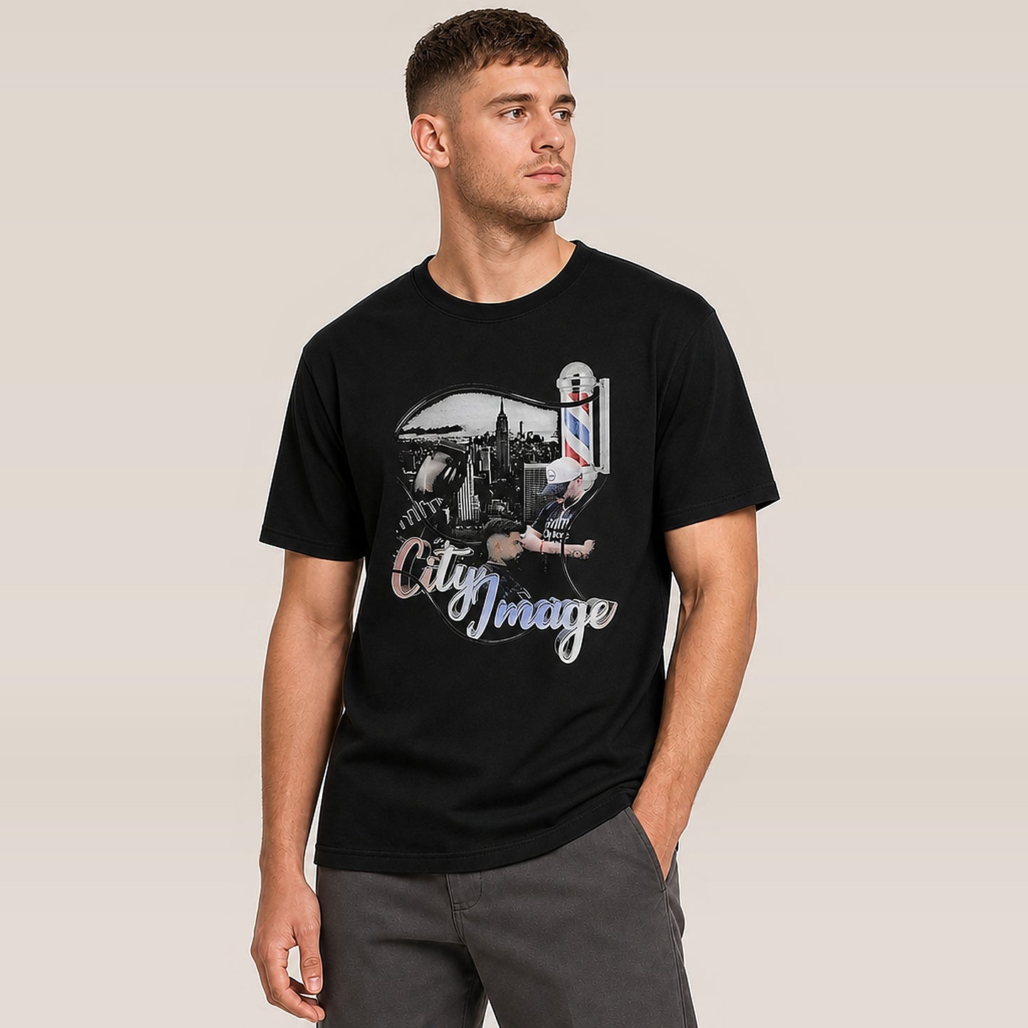 City Image Barber Heavyweight Tee — on model