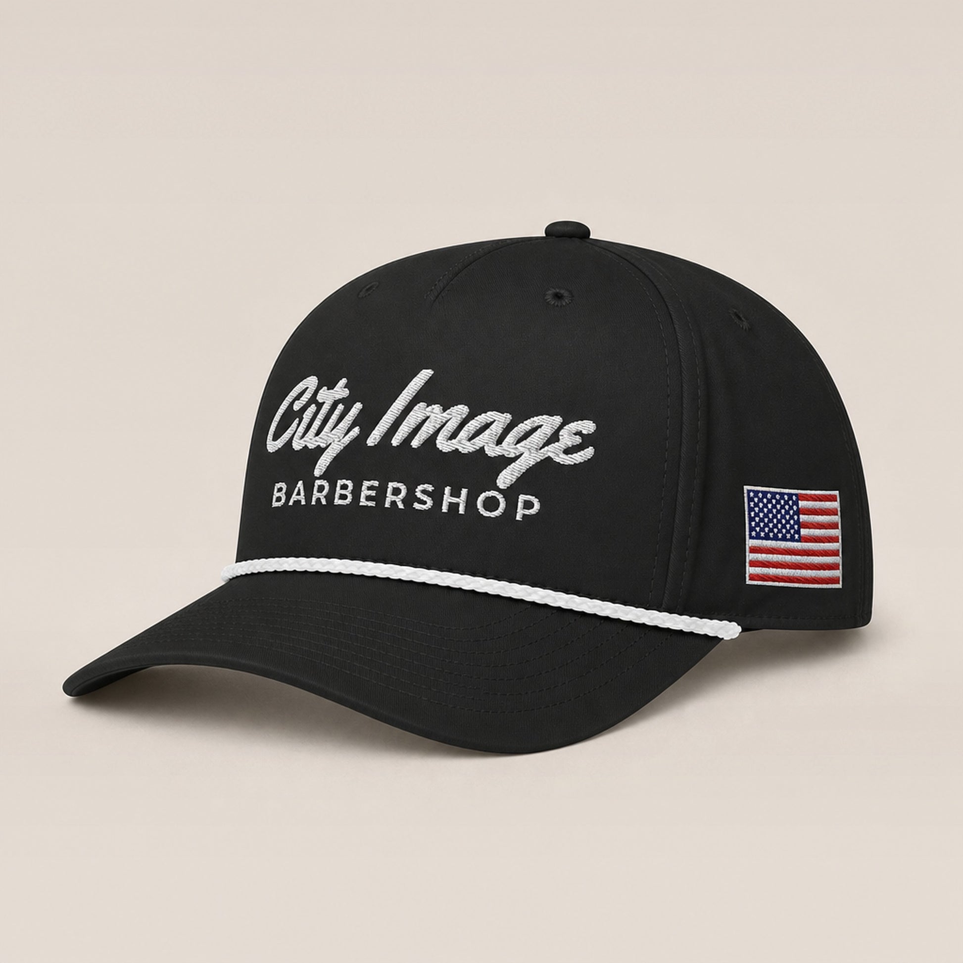 City Image Rope Cap (Black) — side with flag