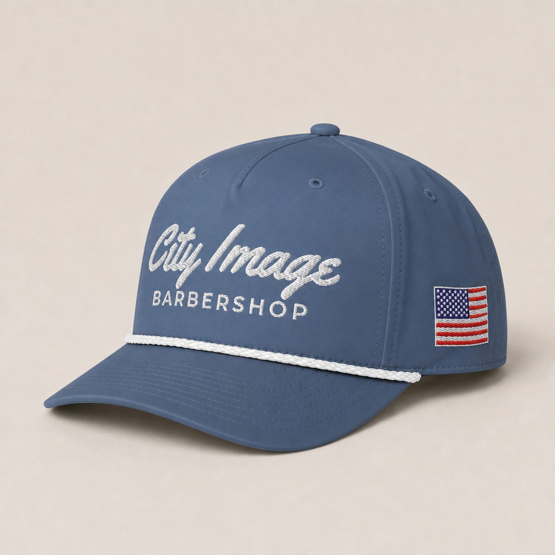 City Image Rope Cap (Blue) — side with flag